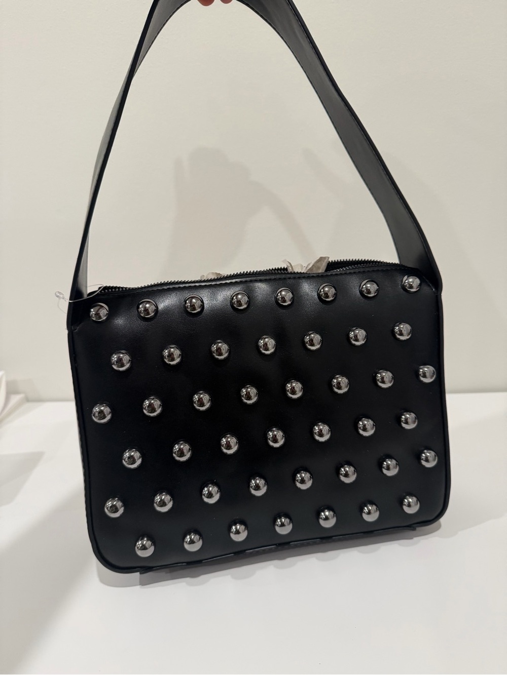 Black Studded Shoulder Bag - Sleek Women's Handbag